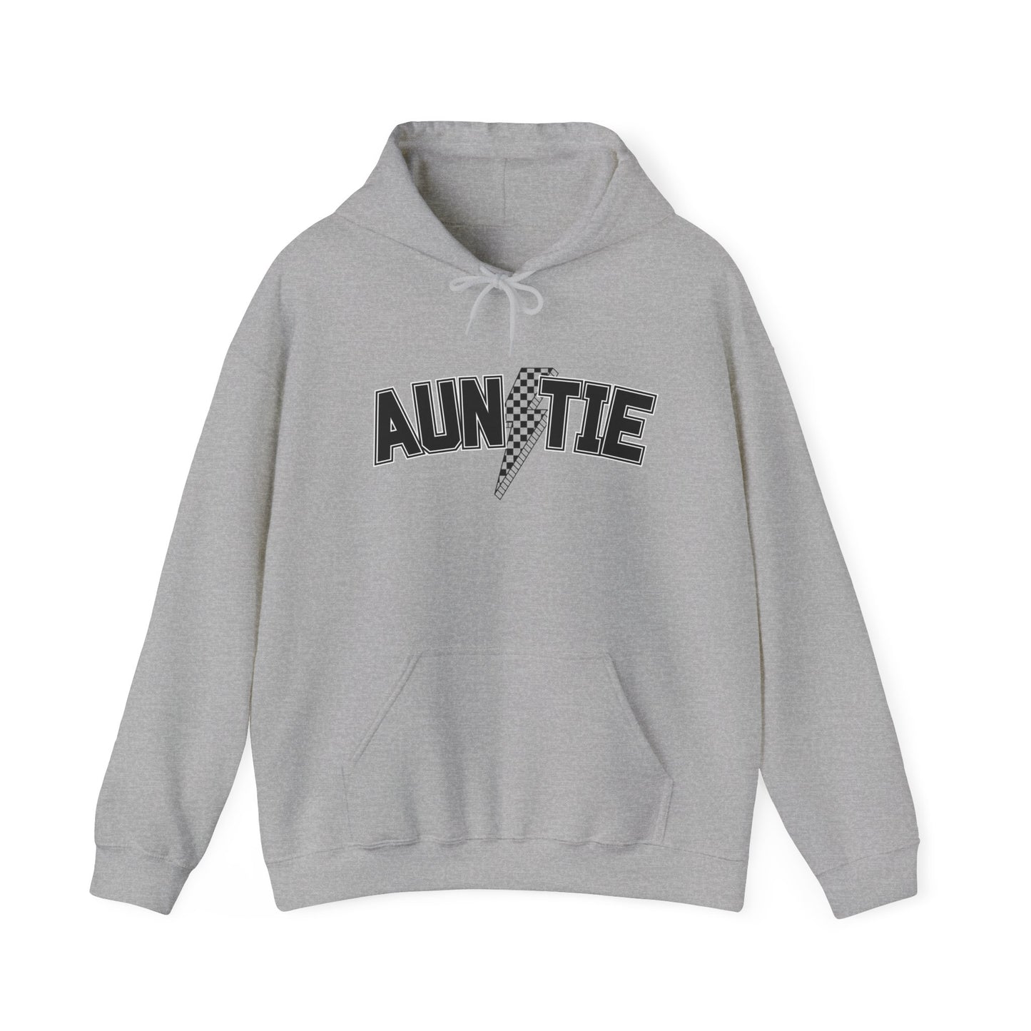 Checkered Lightening Bolt Auntie- Adult Hooded Sweatshirt