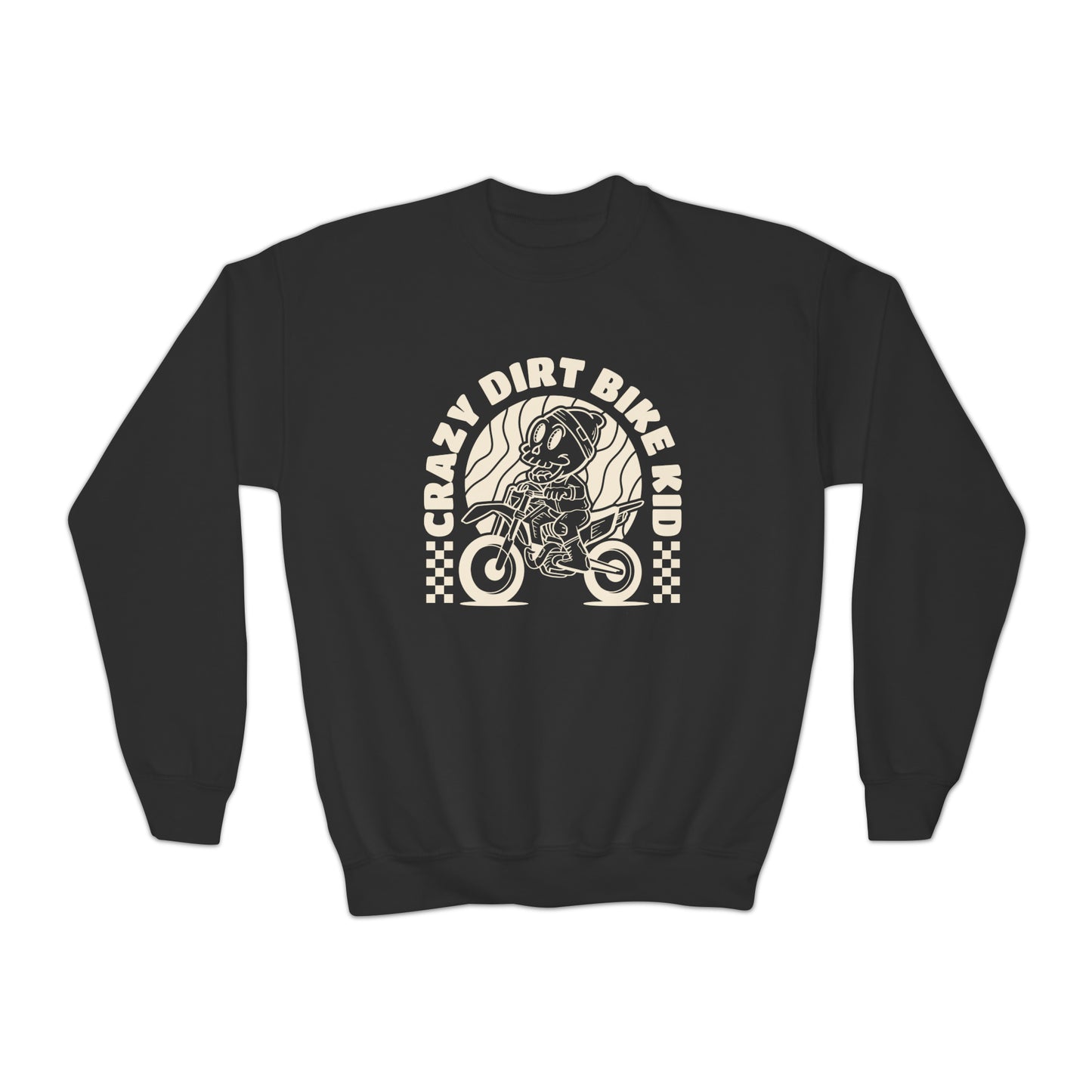 Crazy Dirt Bike Kid- Youth Crewneck Sweatshirt