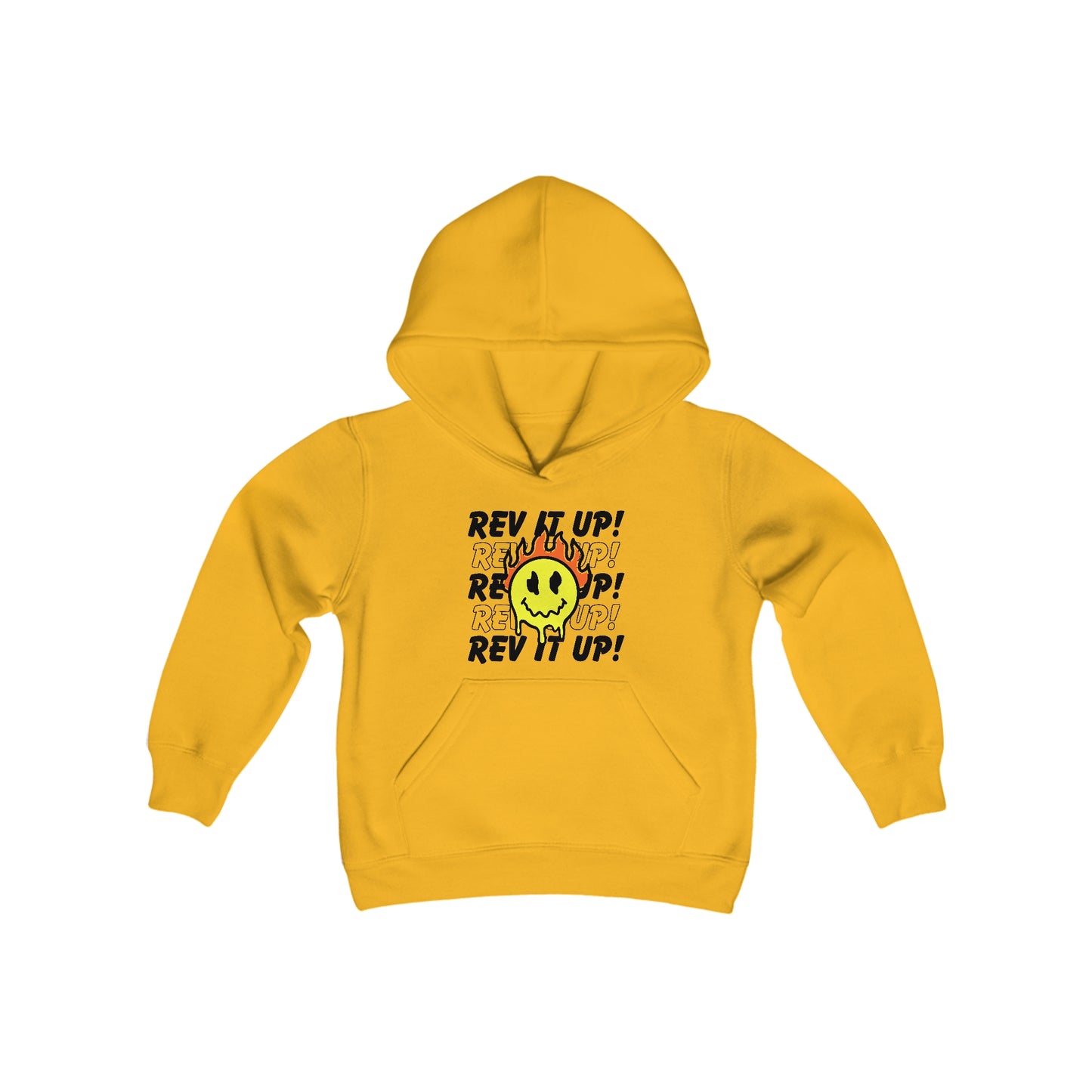 Rev It Up Flame Smiley - Youth Hooded Sweatshirt