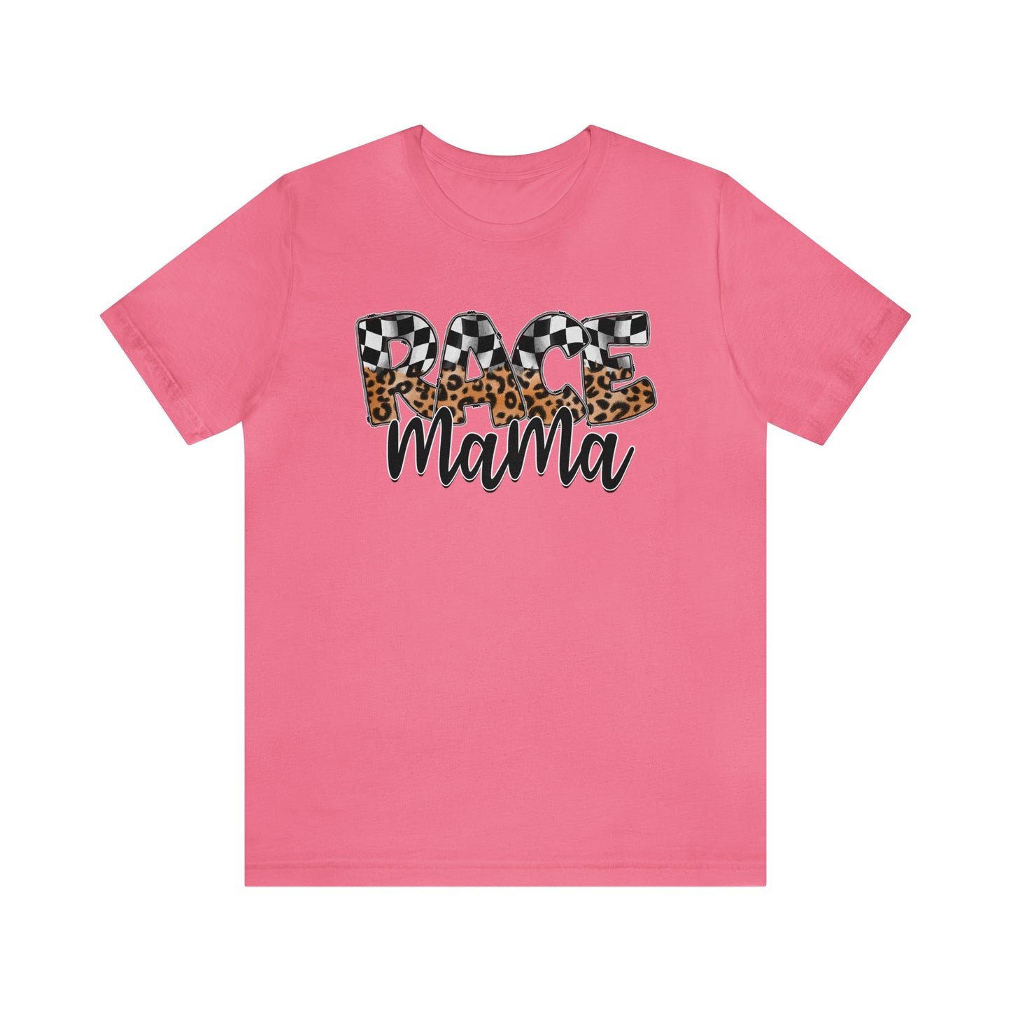 Leopard & Checkered Race Mama- Adult T-Shirt
