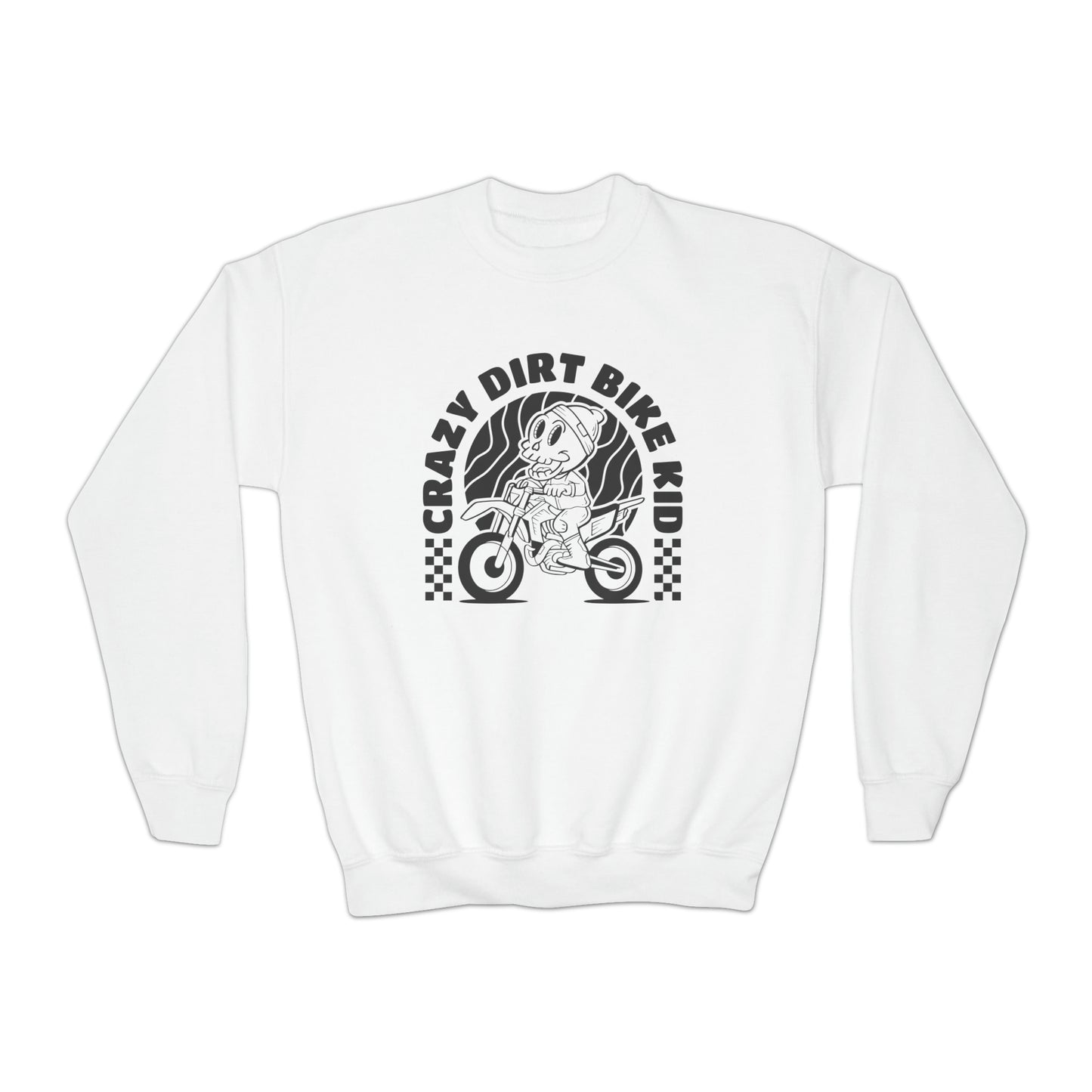 Crazy Dirt Bike Kid- Youth Crewneck Sweatshirt