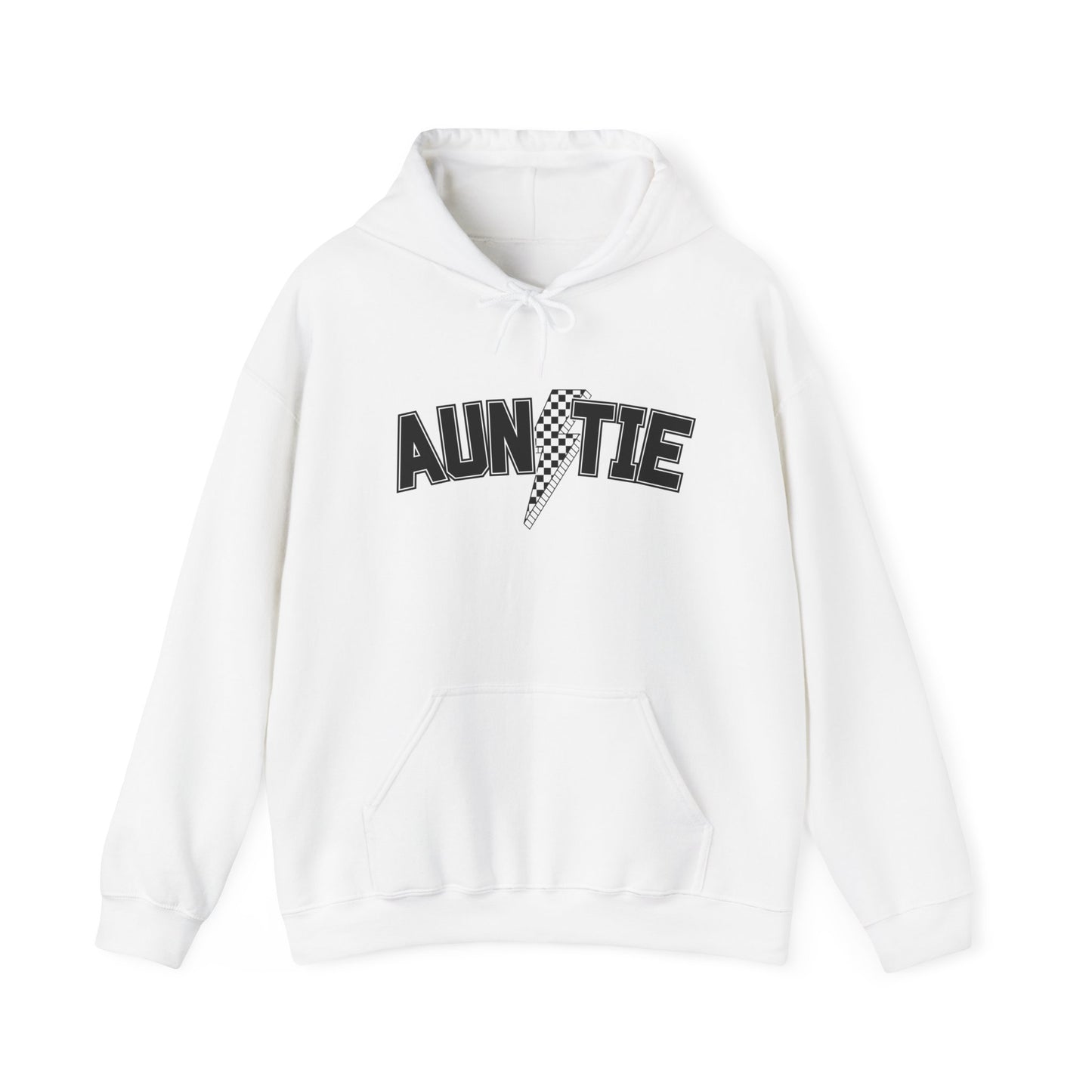 Checkered Lightening Bolt Auntie- Adult Hooded Sweatshirt