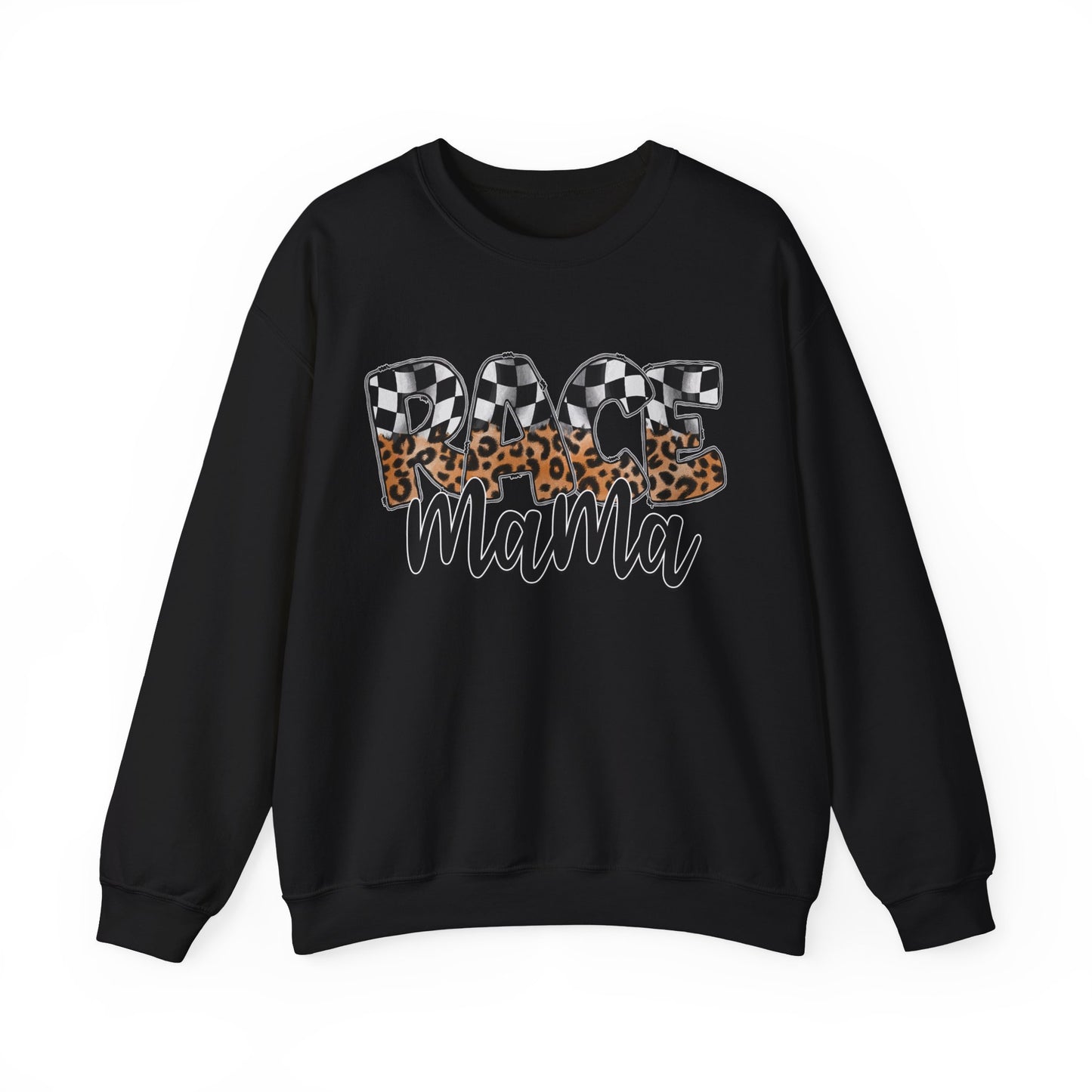 Leopard & Checkered Race Mama- Adult Crewneck Sweatshirt