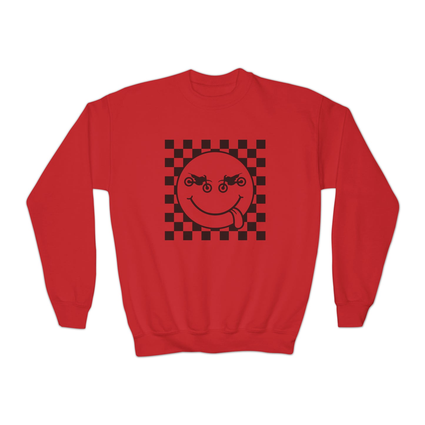 Race Flag Smile Face-Youth Crewneck Sweatshirt