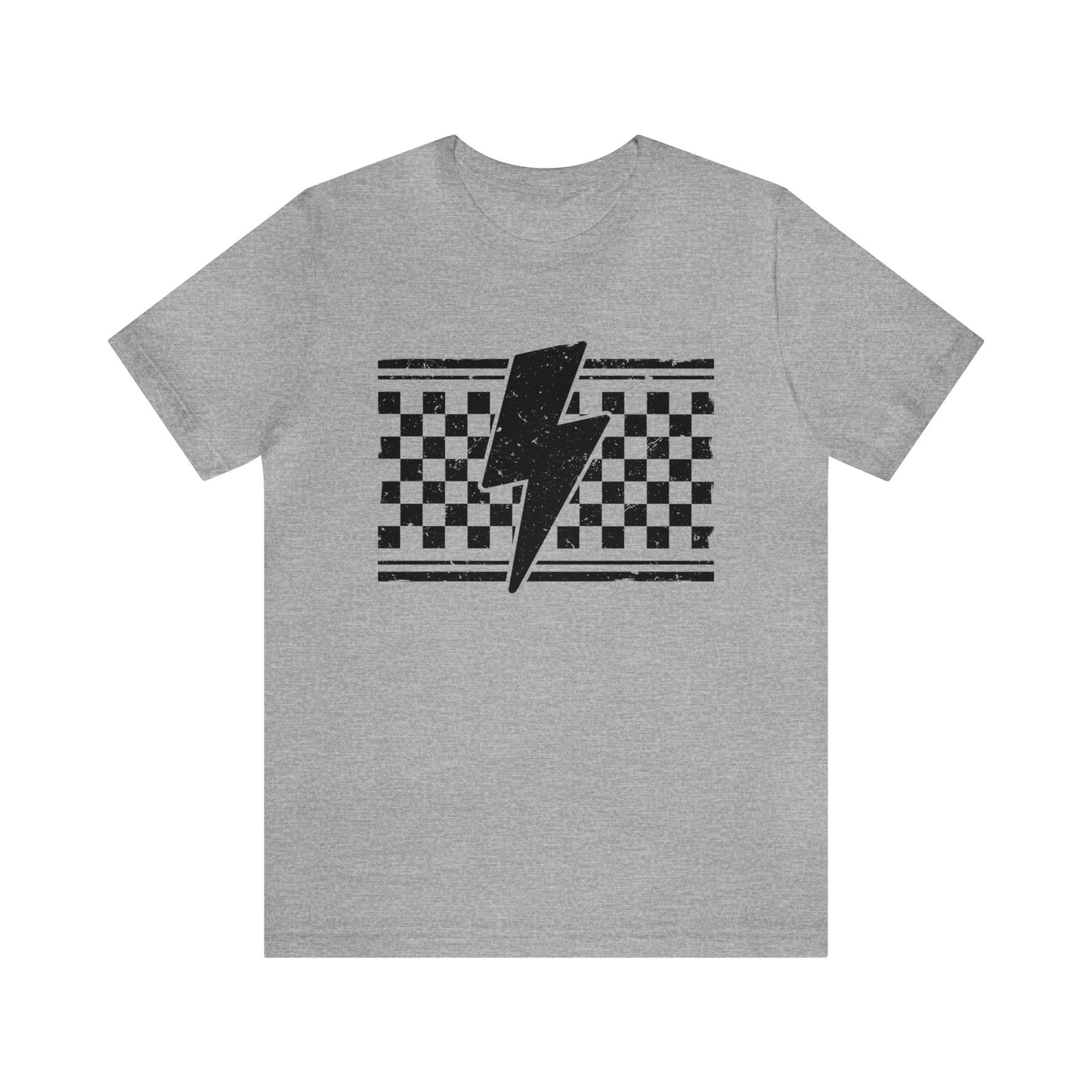 Grunge Checkered Lightening Bolt- Adult T-Shirt