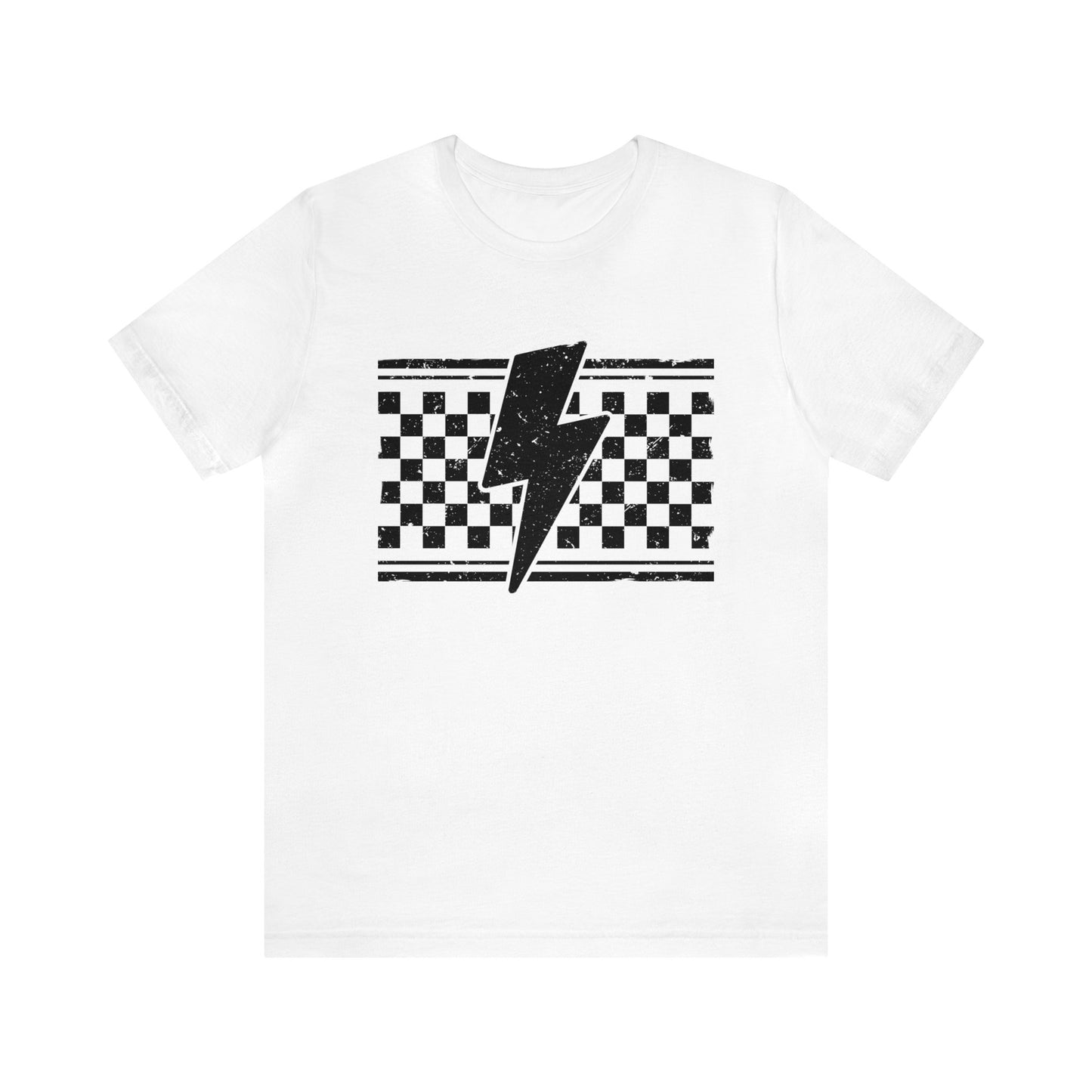 Grunge Checkered Lightening Bolt- Adult T-Shirt