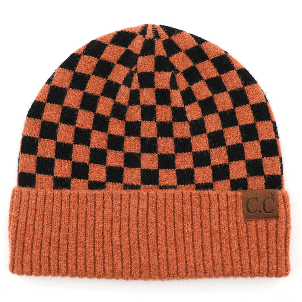Checkered Pattern Cuff Beanie