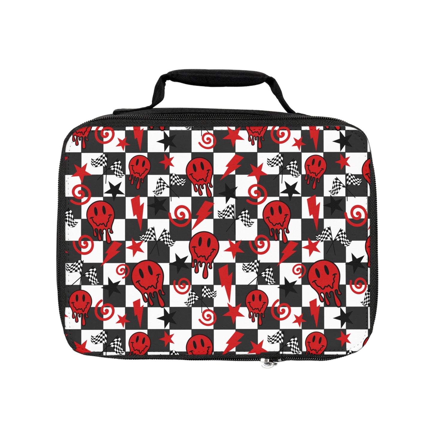 Black & Red Checkered  Smiley Race Themed - Lunch Bag