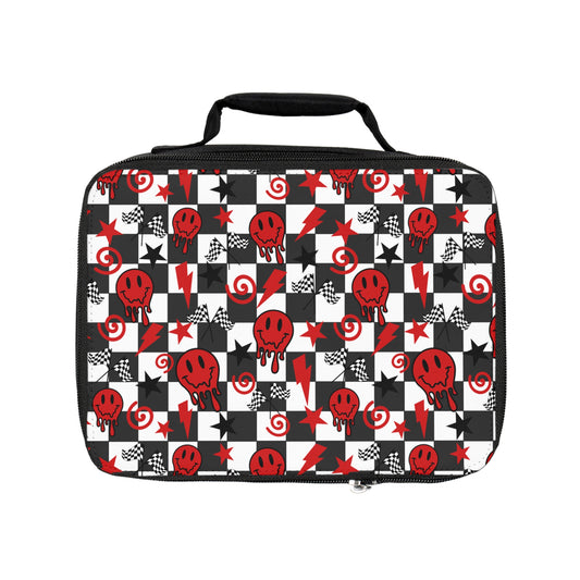 Black & Red Checkered  Smiley Race Themed - Lunch Bag