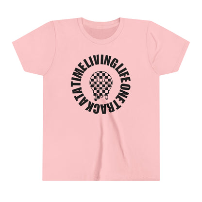 Living Life One Track At A Time Black Checkered Smiley -Youth Short Sleeve Tee
