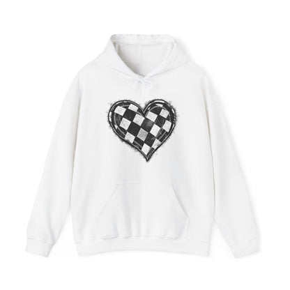 Checkered Heart- Adult Hooded Sweatshirt