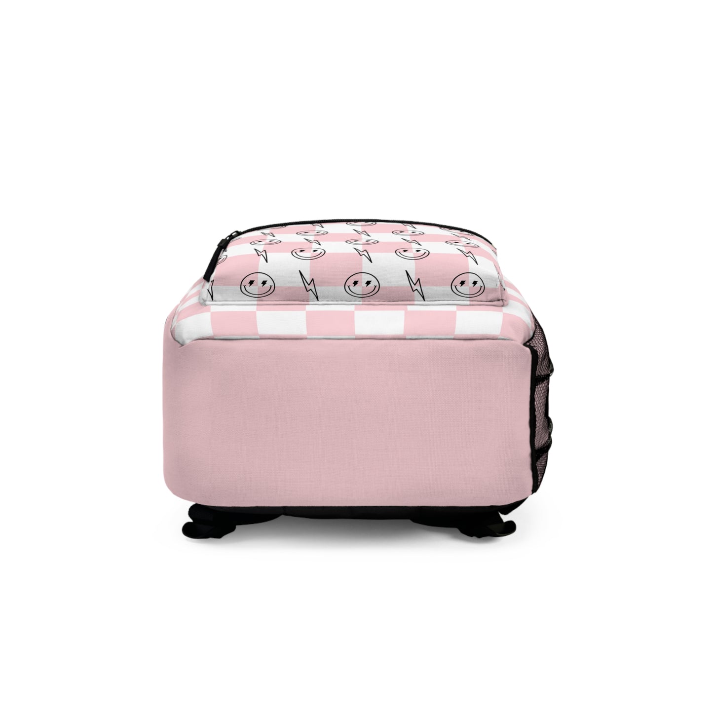 Pink & White Checkered Lightening Bolt Smiley Face - Backpack