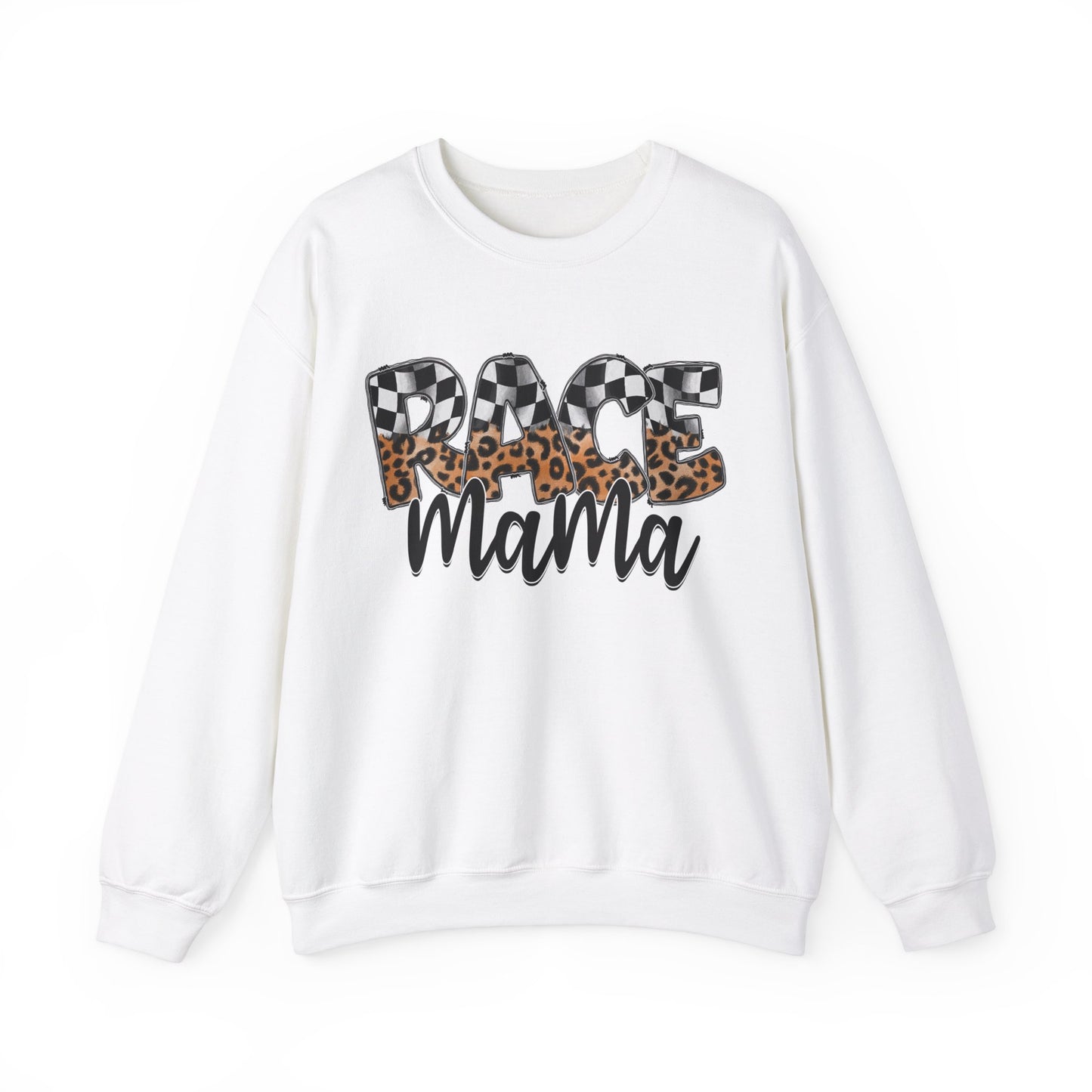 Leopard & Checkered Race Mama- Adult Crewneck Sweatshirt