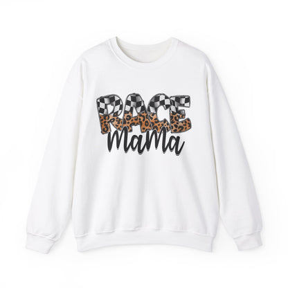 Leopard & Checkered Race Mama- Adult Crewneck Sweatshirt