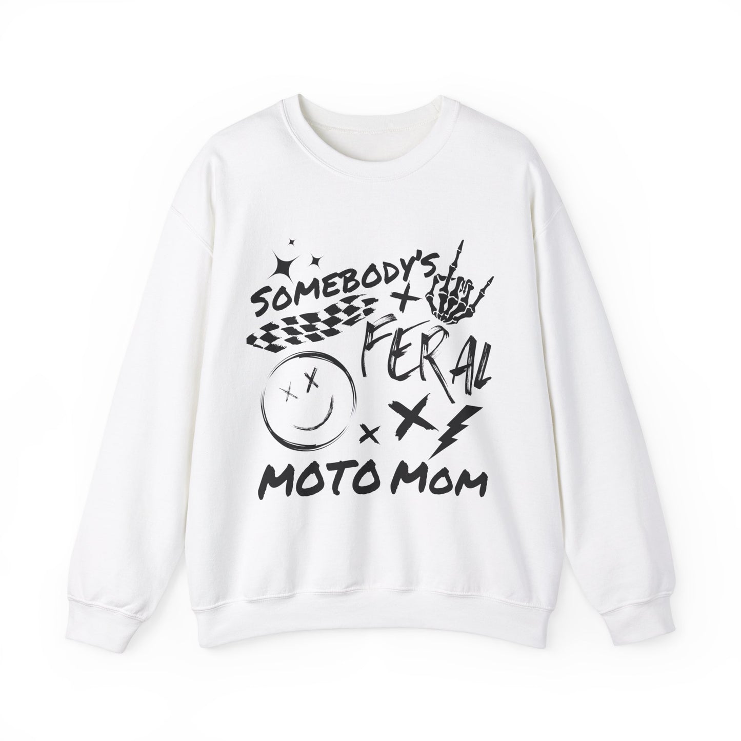 Somebody`s Feral Moto Mom- Adult Crewneck Sweatshirt