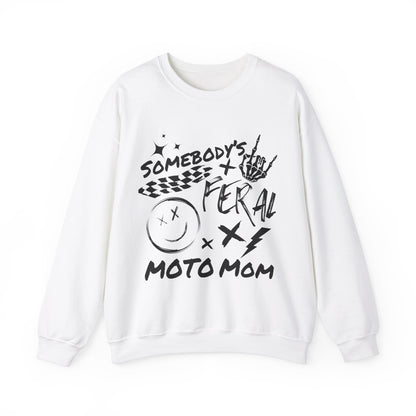Somebody`s Feral Moto Mom- Adult Crewneck Sweatshirt