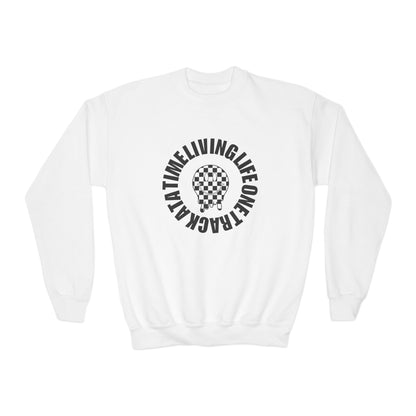 Living Life One Track At A Time Black Checkered Smiley - Youth Sweatshirt