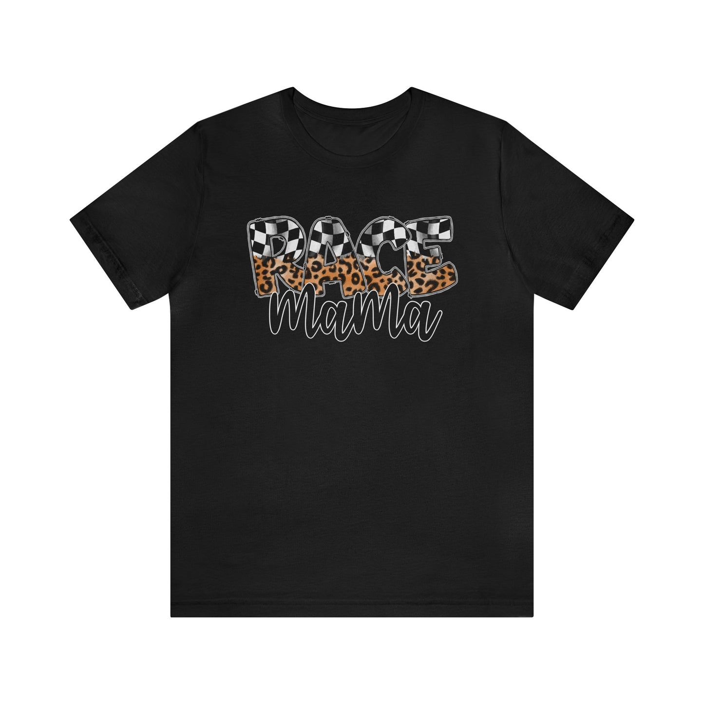 Leopard & Checkered Race Mama- Adult T-Shirt