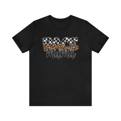 Leopard & Checkered Race Mama- Adult T-Shirt