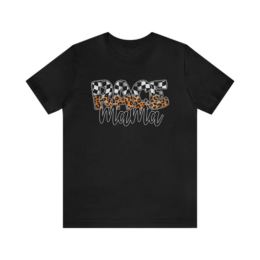 Leopard & Checkered Race Mama- Adult T-Shirt
