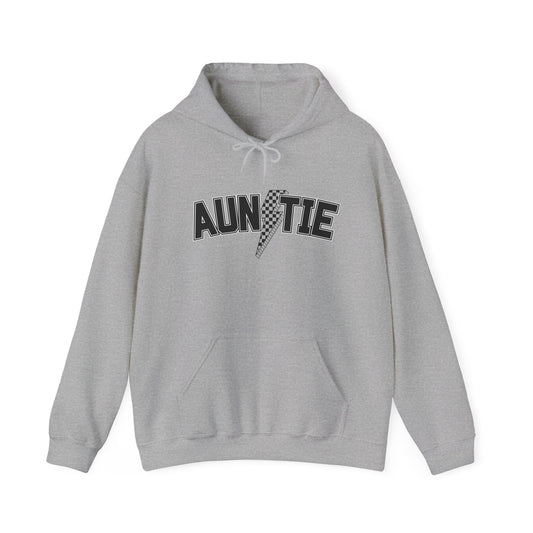 Checkered Lightening Bolt Auntie- Adult Hooded Sweatshirt