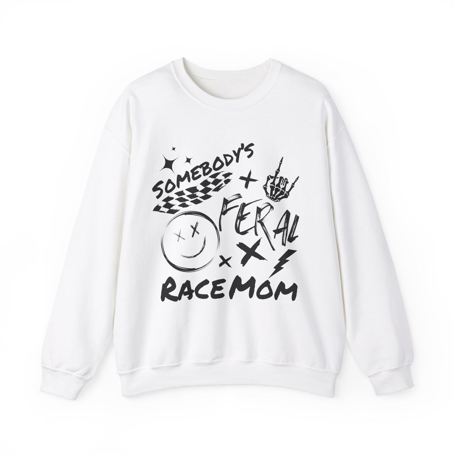 Somebody`s Feral Race Mom- Adult Crewneck Sweatshirt