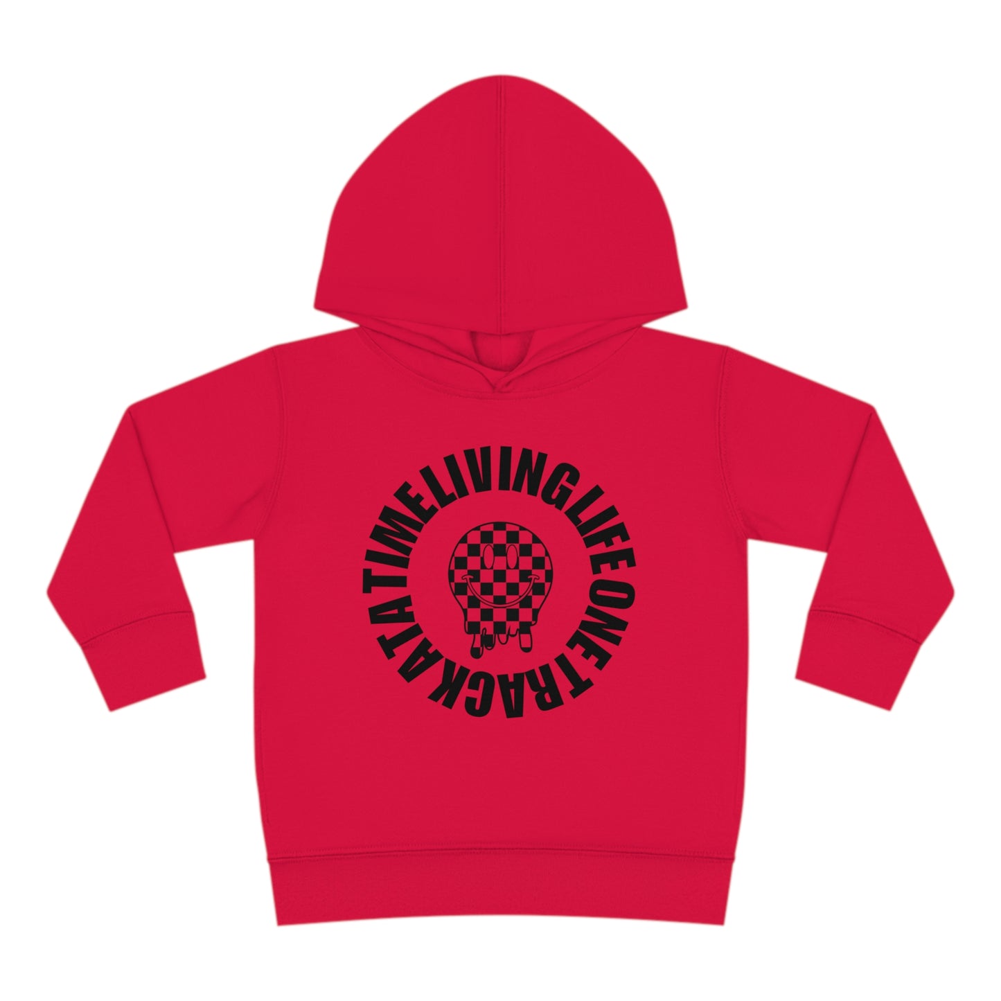 Living Life One Track At A Time Black Checkered Smiley - Toddler Hooded Sweatshirt