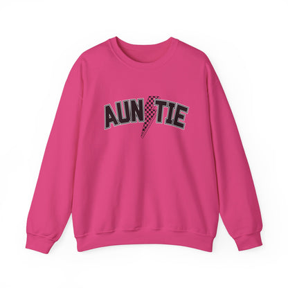 Checkered Lightening Bolt Auntie- Adult Crewneck Sweatshirt