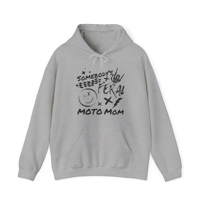 Somebody`s Feral Moto Mom- Adult Hooded Sweatshirt