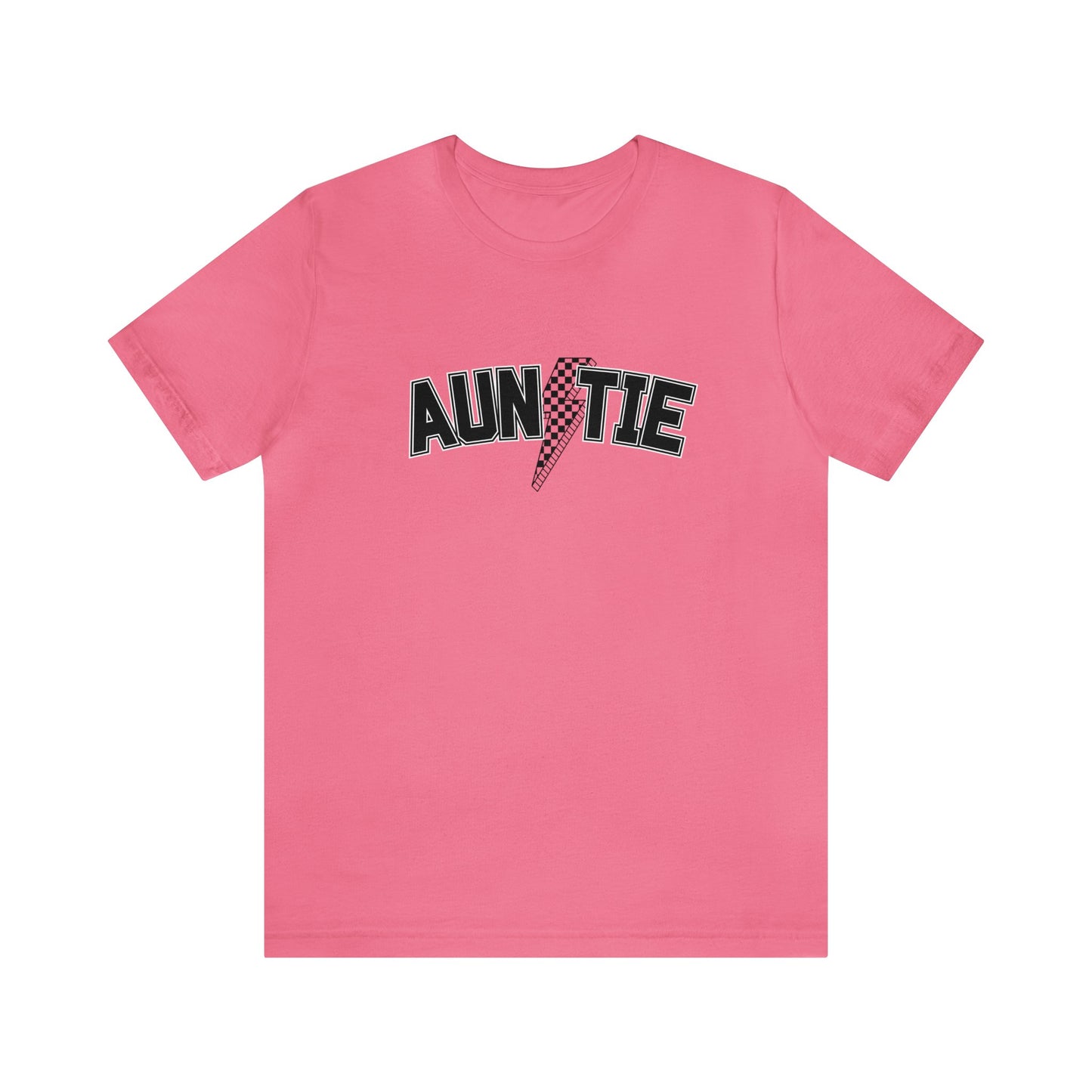 Checkered Lightening Bolt Auntie- Adult T-Shirt