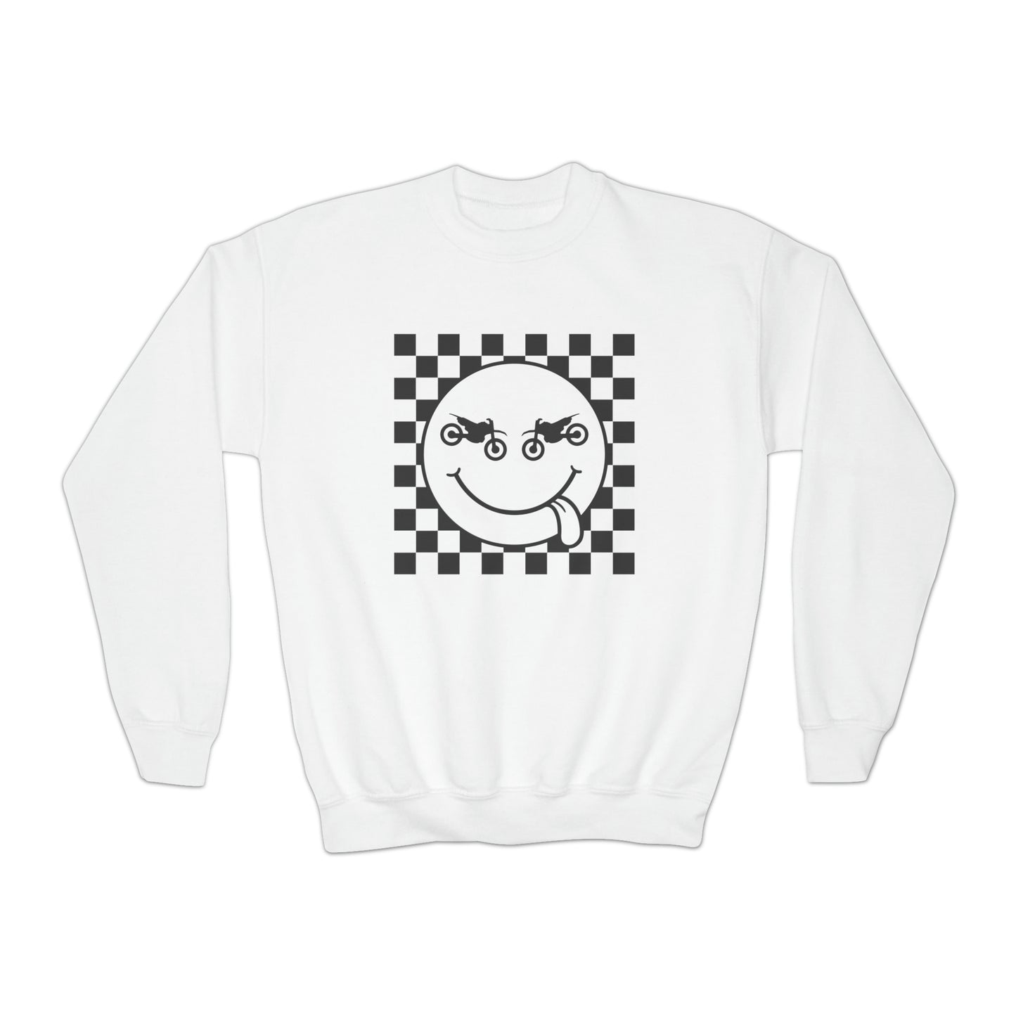 Race Flag Smile Face-Youth Crewneck Sweatshirt