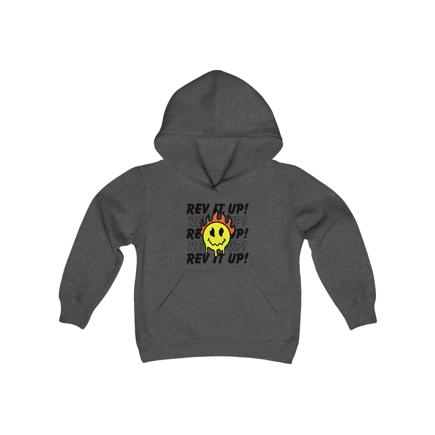 Rev It Up Flame Smiley - Youth Hooded Sweatshirt