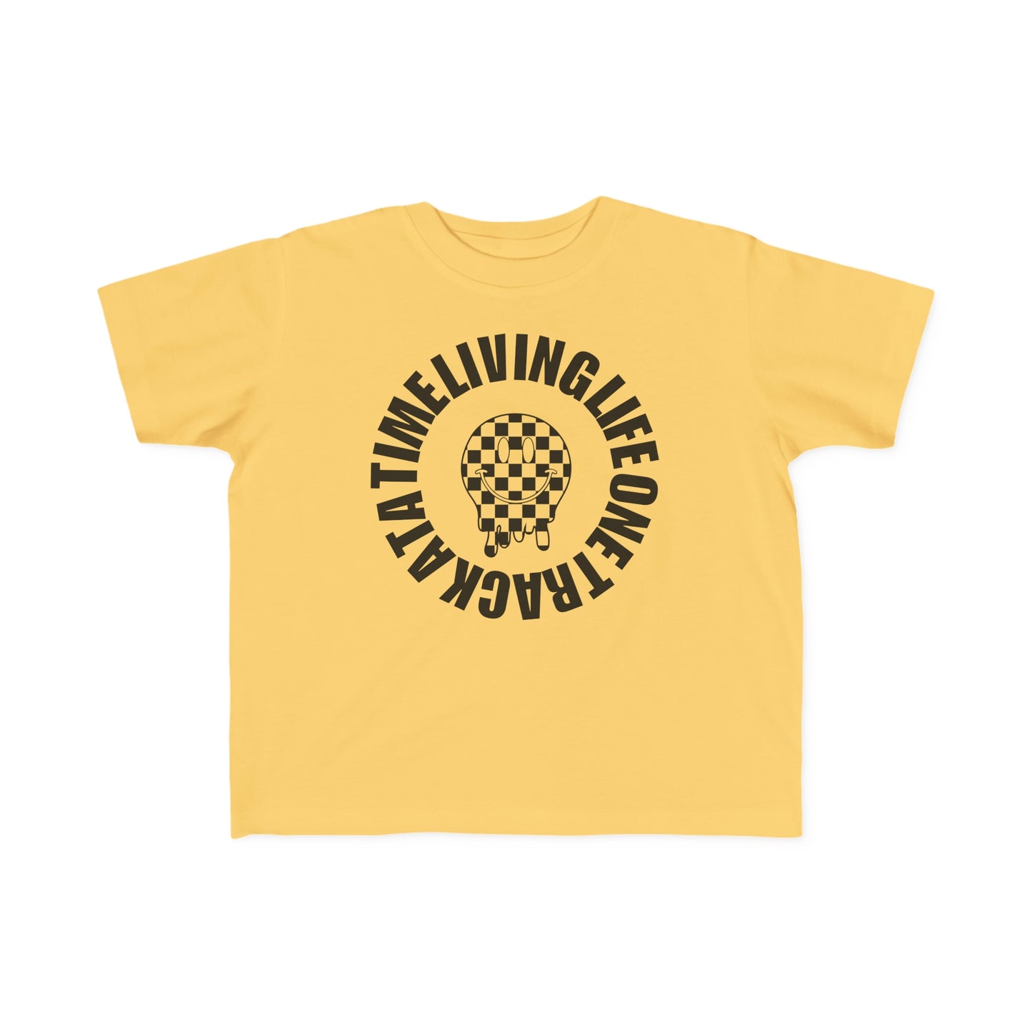 Living Life One Track At A Time Black Checkered Smiley - Toddler's T-Shirt