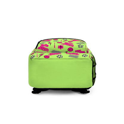 Bright Green & Pink Winged Sprint Car - Backpack