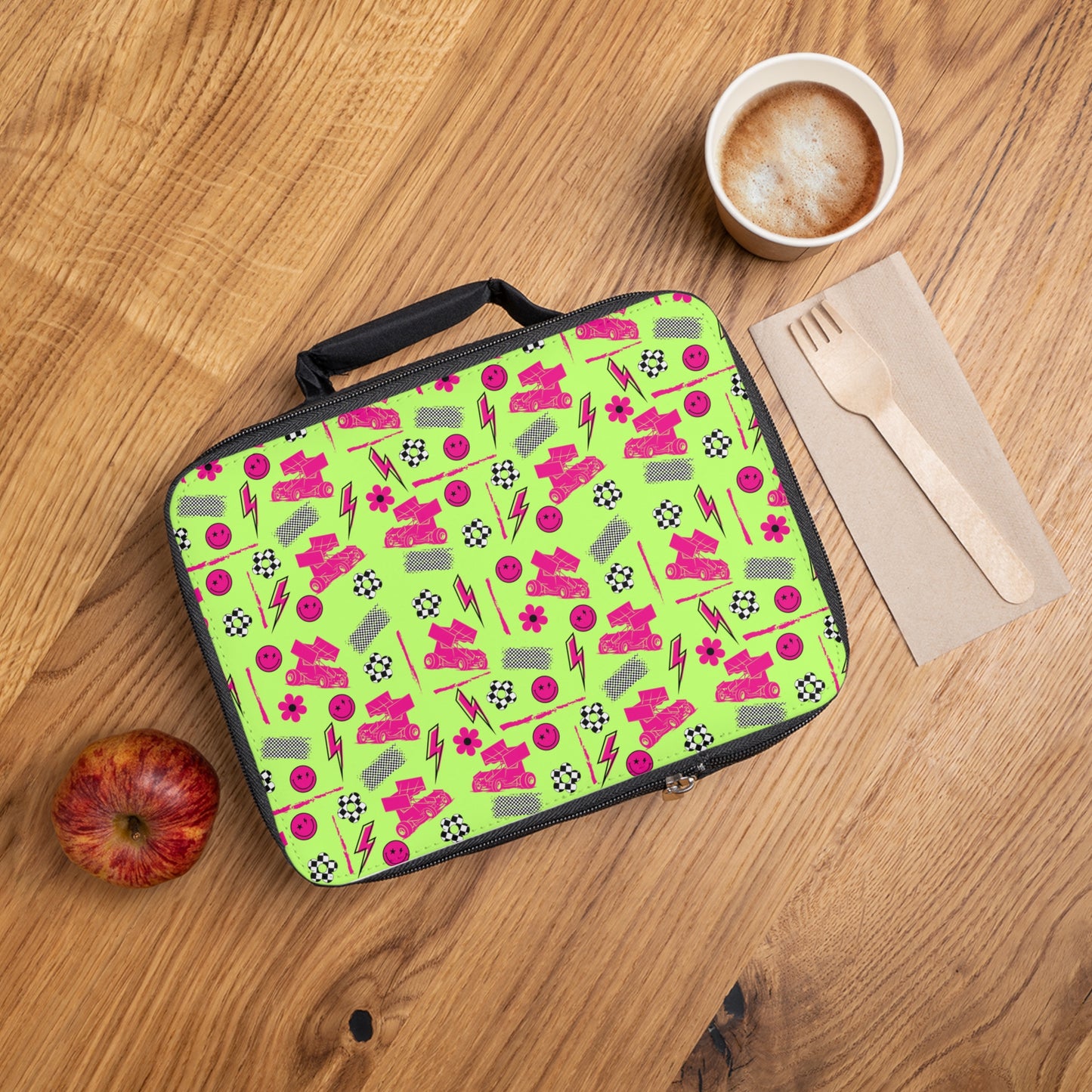 Winged Sprint Car - Green & Pink - Lunch Bag