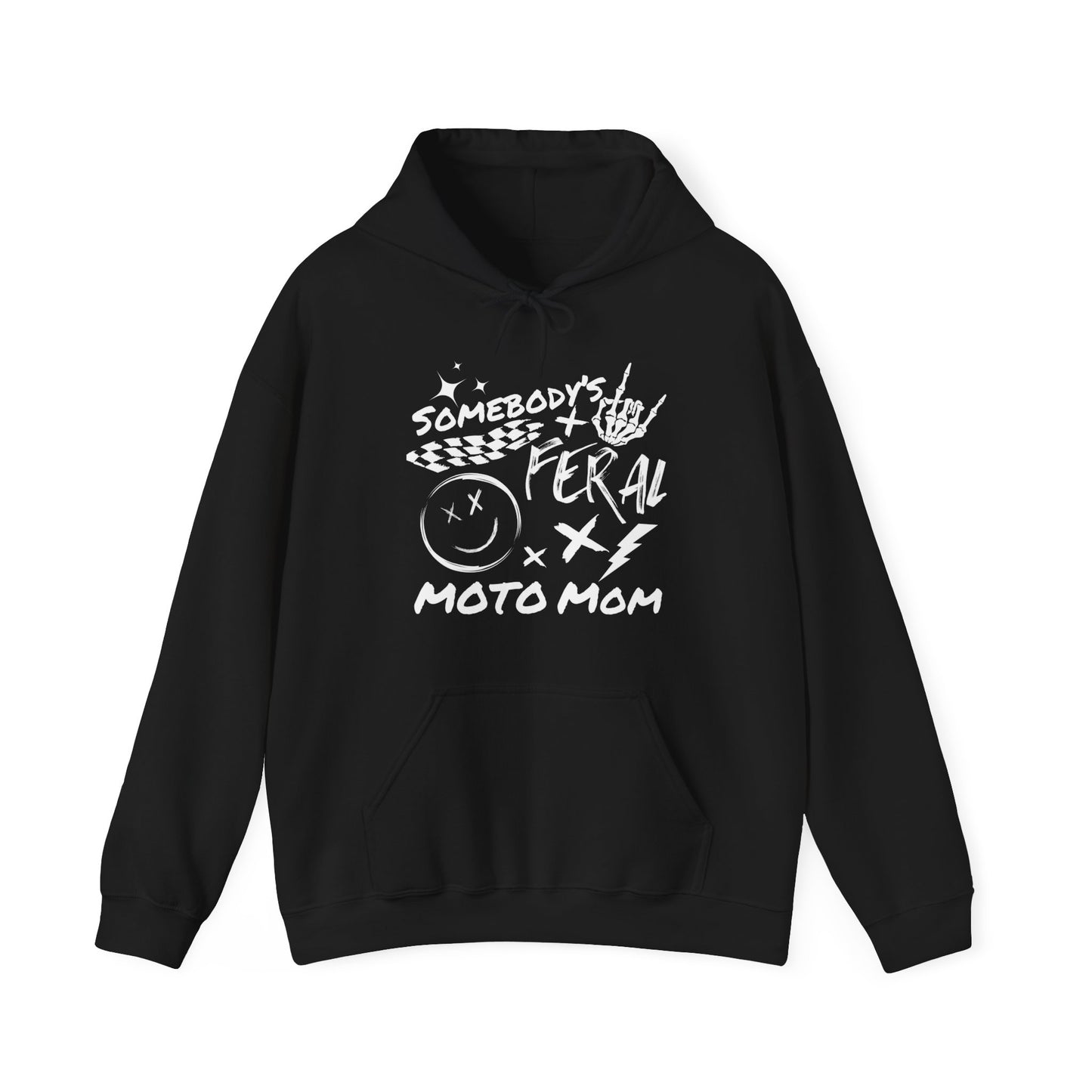 Somebody`s Feral Moto Mom- Adult Hooded Sweatshirt