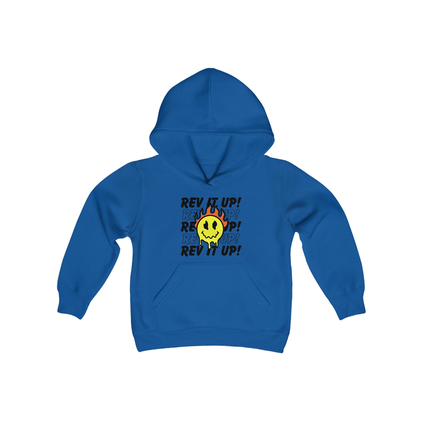Rev It Up Flame Smiley - Youth Hooded Sweatshirt