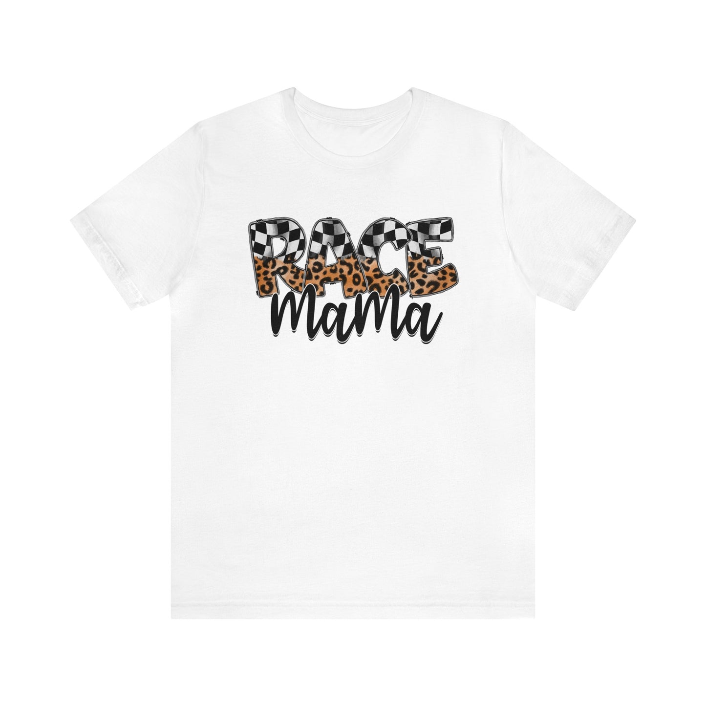 Leopard & Checkered Race Mama- Adult T-Shirt