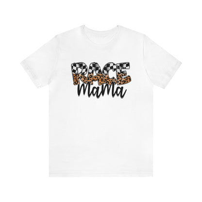 Leopard & Checkered Race Mama- Adult T-Shirt