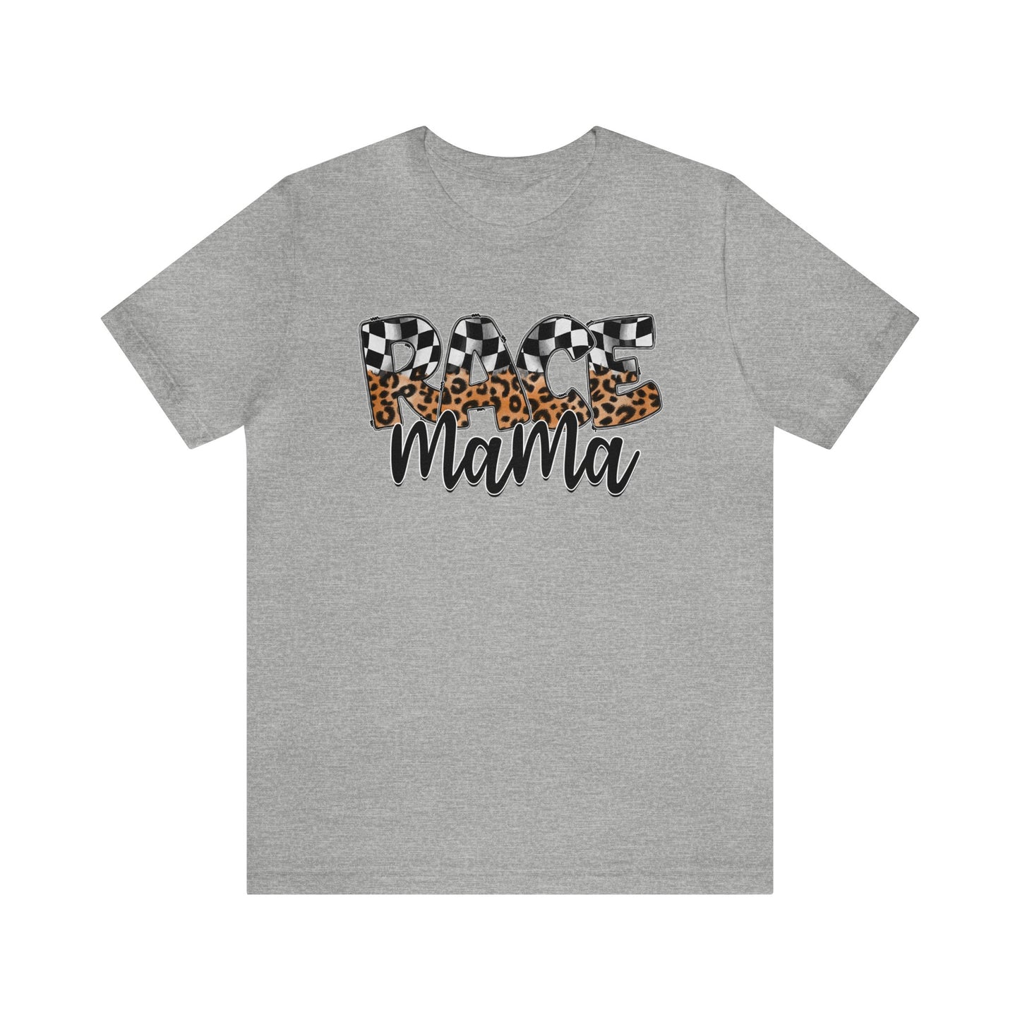 Leopard & Checkered Race Mama- Adult T-Shirt