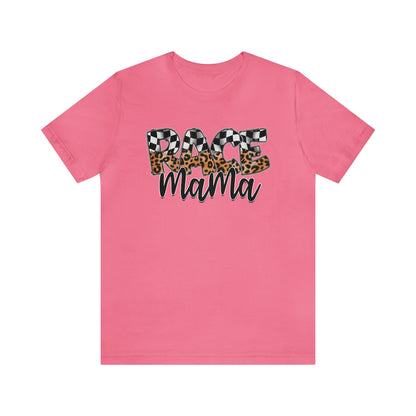 Leopard & Checkered Race Mama- Adult T-Shirt