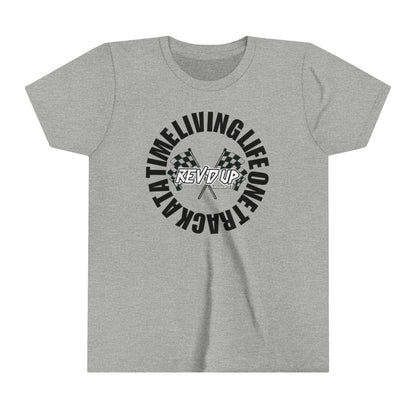 Living Life One Track At A Time Black Rev'd Up Clothing -Youth T-Shirt