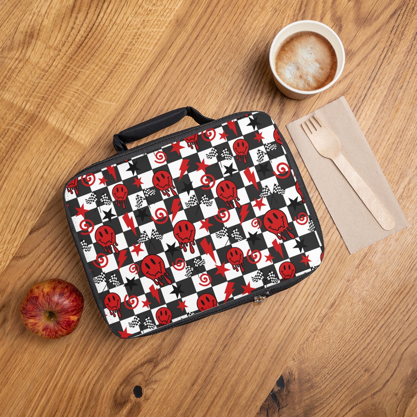 Black & Red Checkered  Smiley Race Themed - Lunch Bag