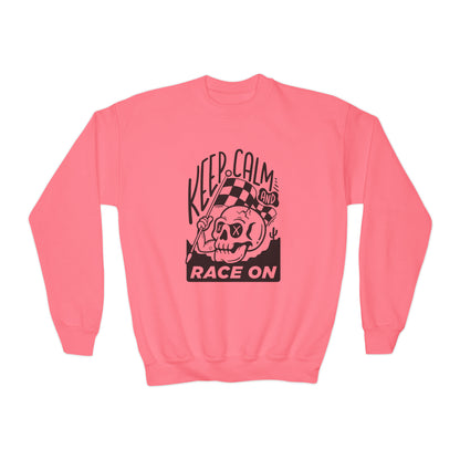 Keep Calm and Race On -Youth Crewneck Sweatshirt