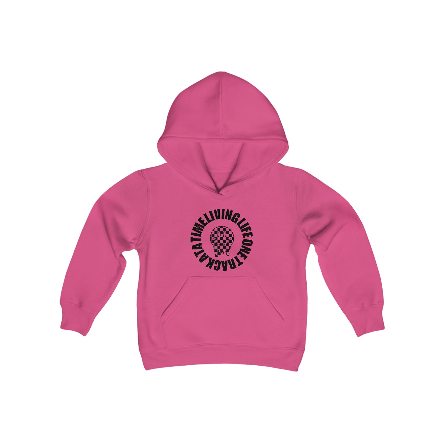 Living Life One Track At A Time Black Checkered Smiley - Youth Hooded Sweatshirt