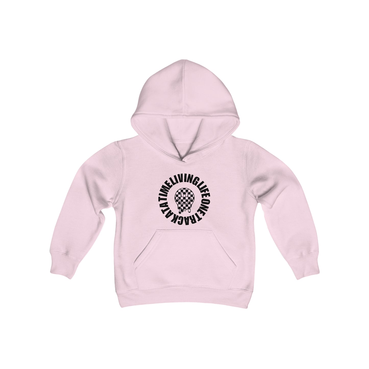 Living Life One Track At A Time Black Checkered Smiley - Youth Hooded Sweatshirt