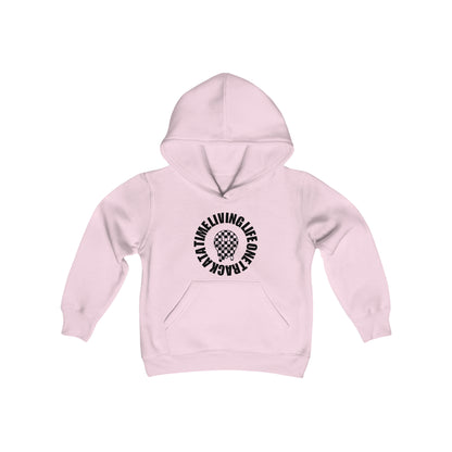 Living Life One Track At A Time Black Checkered Smiley - Youth Hooded Sweatshirt
