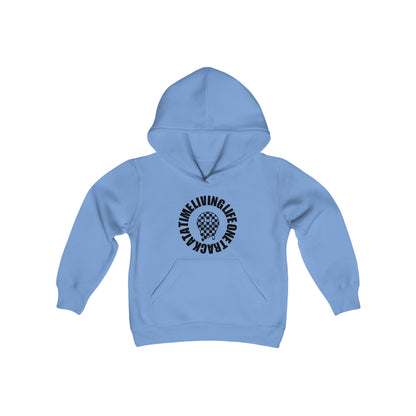 Living Life One Track At A Time Black Checkered Smiley - Youth Hooded Sweatshirt