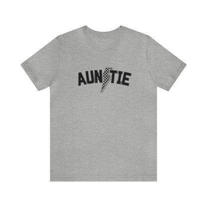 Checkered Lightening Bolt Auntie- Adult T-Shirt