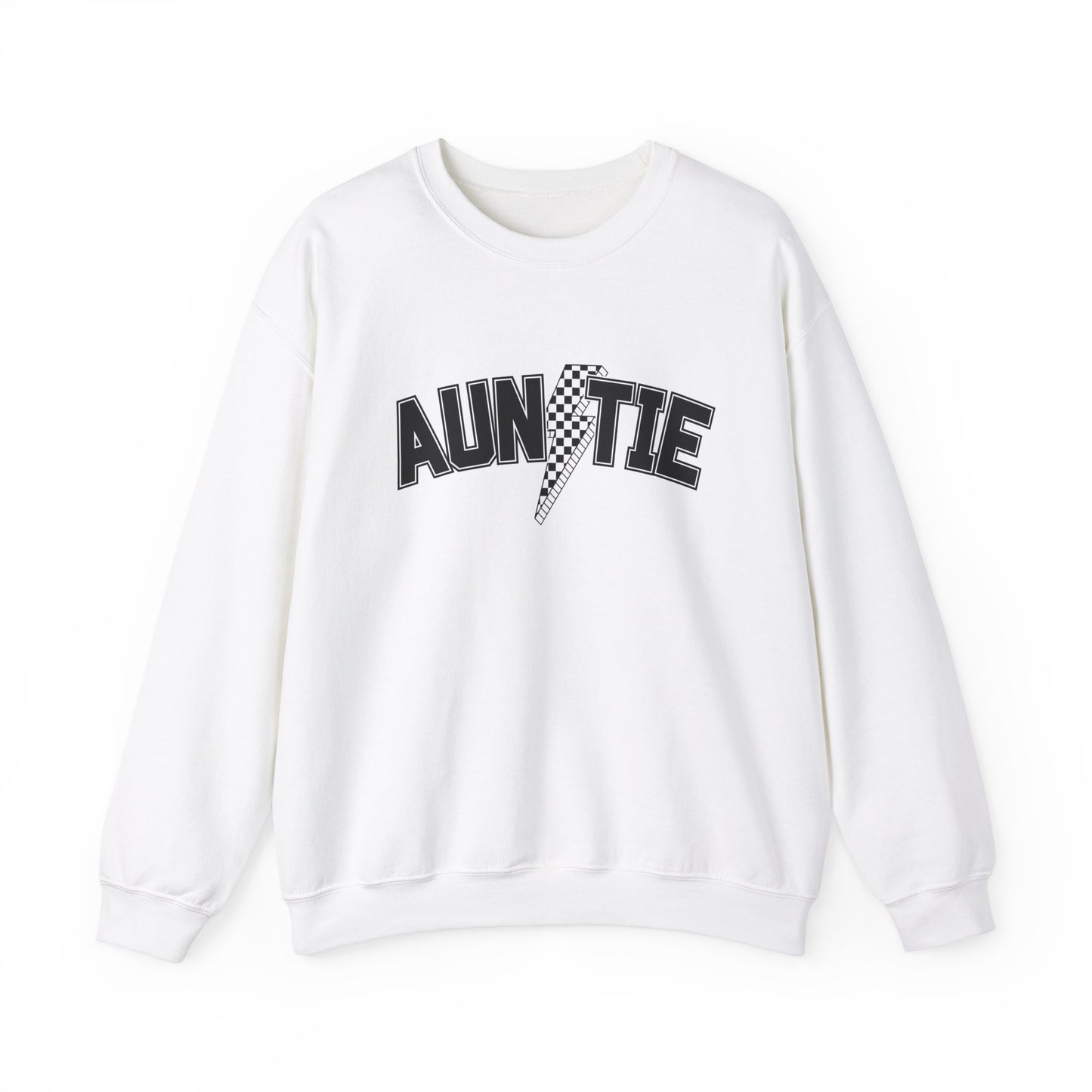 Checkered Lightening Bolt Auntie- Adult Crewneck Sweatshirt